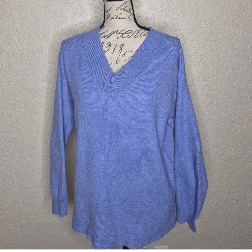 Nine West Jeans Womens V-Neck Ribbed Knit Sweater Periwinkle Blue Size M